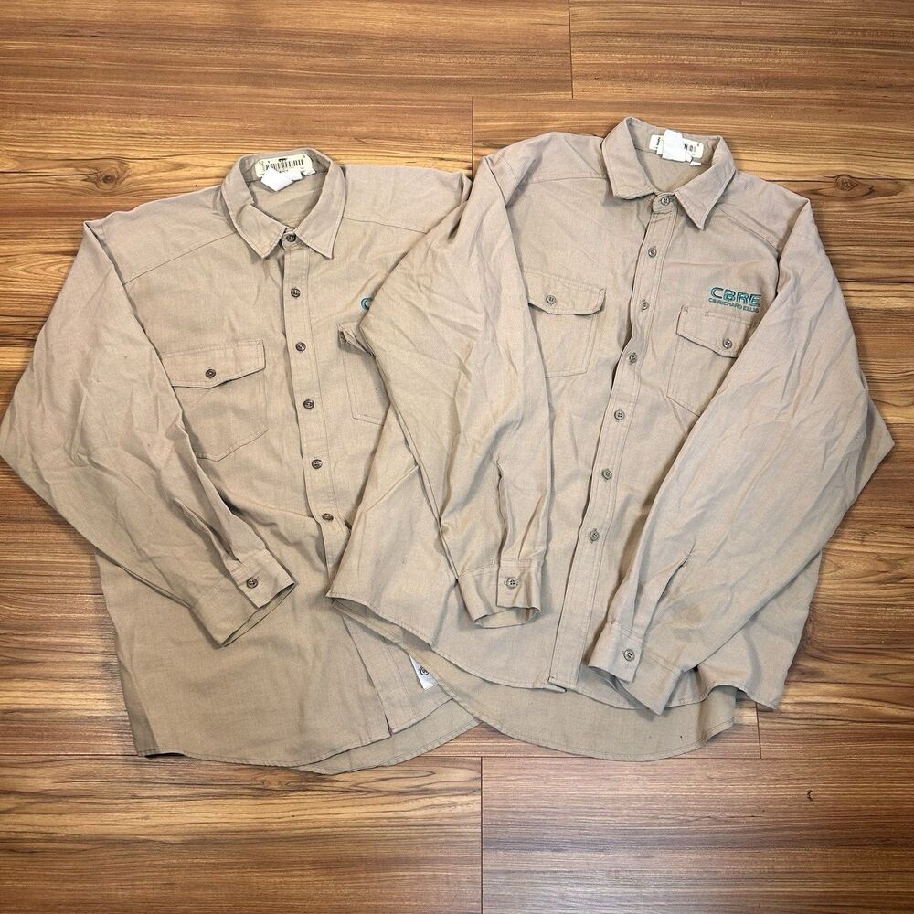 Lot 2 Cintas FR Flame Resistant Work Shirts CBRE Uniform Tan Mens 2XL Regular